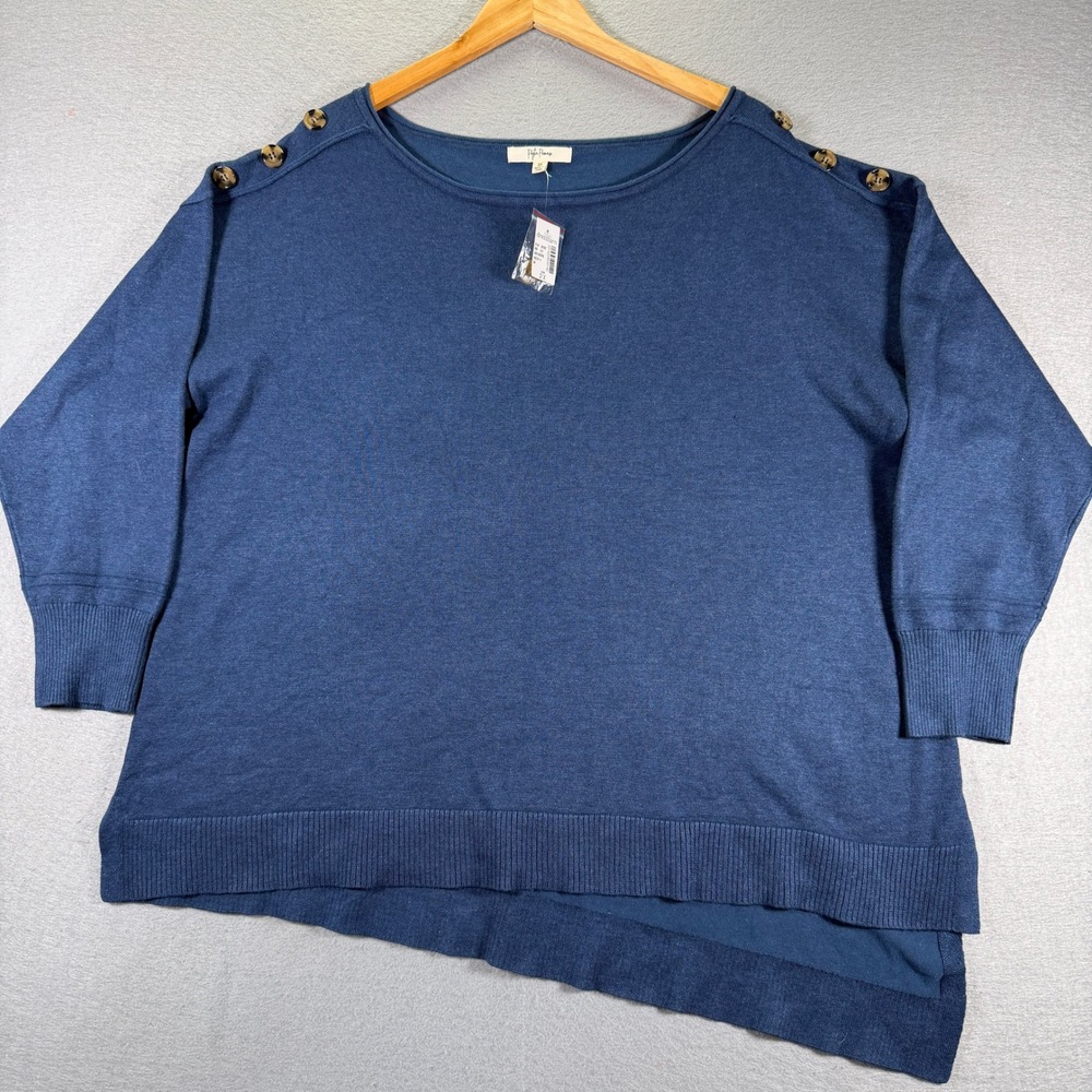 Peyton Primrose‎ Womens 2X Blue 3/4 Sleeve Button Shoulder Hi-Low Hem Top